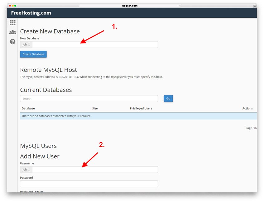 Free hosting - MySQL user