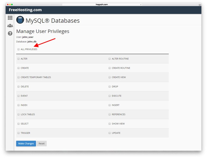 Free Hosting - Assign MySQL User to Database