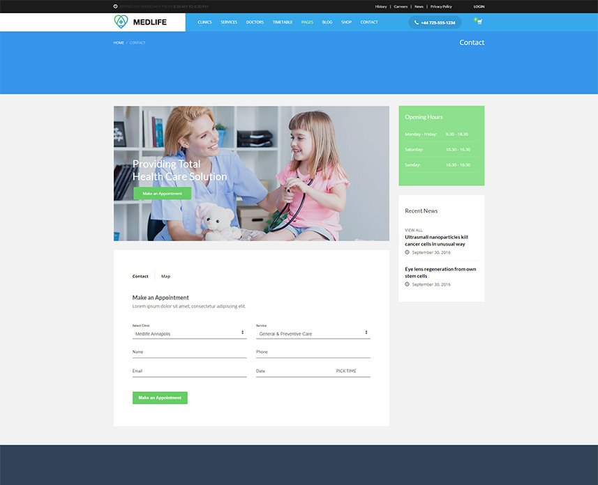 Health & Medical WordPress Theme - Contact page style 1
