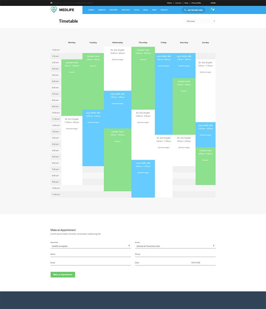 Health & Medical WordPress Theme - Timetable & Appointment