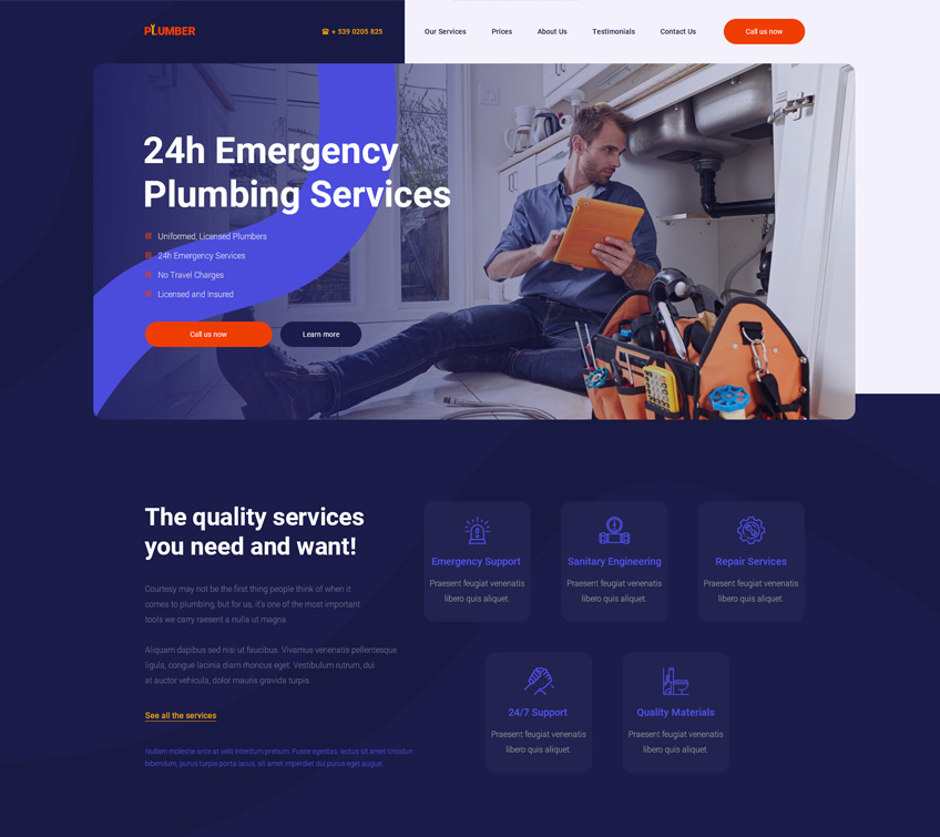 Plumbing Services Free PSD Template